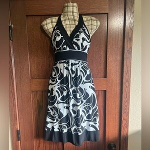 Vanity Black and White Sleeveless Halter Midi Dress